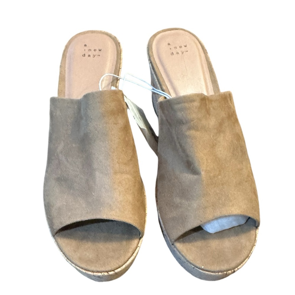 A New Day Platform Slide Heels camel color suede cork platform heels size 11